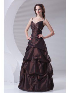 Taffeta Spaghetti A-line Floor Length Sequins Prom Dress