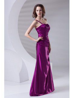 Satin One-Shoulder A-line Floor Length Directionally Ruched Prom Dress