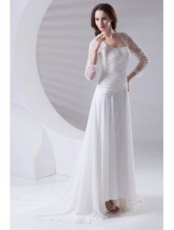 Chiffon Sweetheart A-line Sweep Train Embroidered and Three-quarter Sleeves Prom Dress