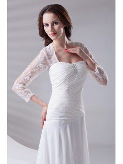 Chiffon Sweetheart A-line Sweep Train Embroidered and Three-quarter Sleeves Prom Dress