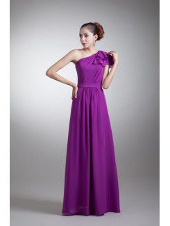 Chiffon Asymmetrical Floor Length Coloum Sash Prom Dress