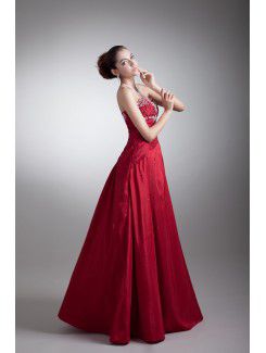 Taffeta Strapless Floor Length A-line Embroidered Prom Dress
