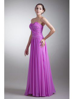 Chiffon Sweetheart Floor Length Coloum Embroidered Prom Dress