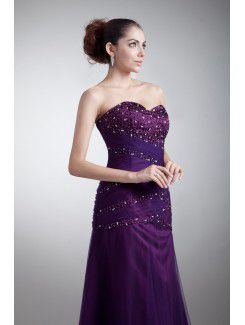 Satin and Net Sweetheart Floor Length A-line Embroidered Prom Dress