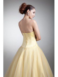 Satin and Net Sweetheart Floor Length Ball Gown Prom Dress