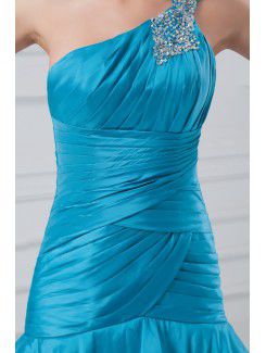 Taffeta Asymmetrical Floor Length Sheath Embroidered Prom Dress