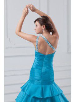 Taffeta Asymmetrical Floor Length Sheath Embroidered Prom Dress