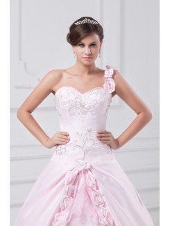 Satin Sweetheart Floor Length Ball Gown Embroidered Prom Dress