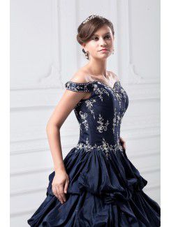 Taffeta Off-the-Shoulder Floor Length Ball Gown Embroidered Prom Dress