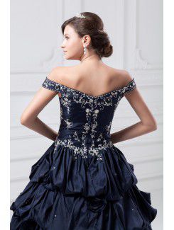 Taffeta Off-the-Shoulder Floor Length Ball Gown Embroidered Prom Dress