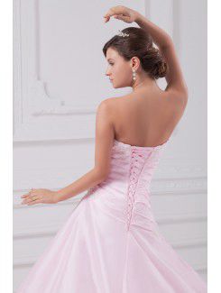 Satin Sweetheart Sweep Train A-line Embroidered Prom Dress