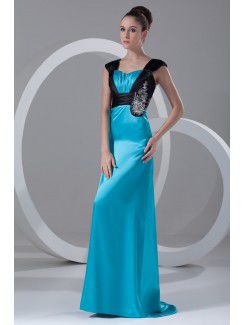 Chiffon and Satin Straps Sweep Train Column Embroidered Prom Dress