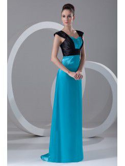 Chiffon and Satin Straps Sweep Train Column Embroidered Prom Dress
