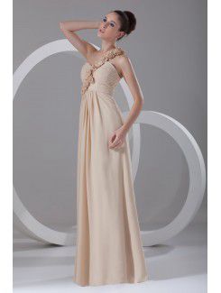 Chiffon One-Shoulder Floor Length Empire line Embroidered Prom Dress