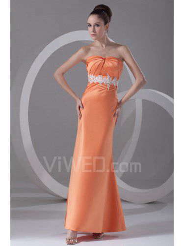 Satin Strapless Ankle-Length Column Embroidered Prom Dress