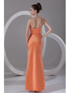 Satin Strapless Ankle-Length Column Embroidered Prom Dress