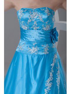 Net Strapless Floor Length A-line Embroidered Prom Dress with Jacket