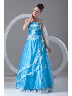 Net Strapless Floor Length A-line Embroidered Prom Dress with Jacket