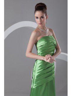 Satin Strapless Floor Length A-line Directionally Ruched Prom Dress