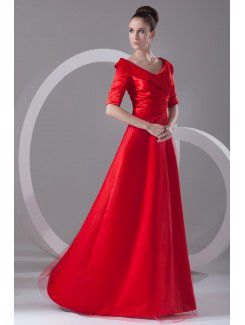 Satin and Net Portrait Floor Length A-line Half-Sleeves Prom Dress