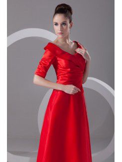 Satin and Net Portrait Floor Length A-line Half-Sleeves Prom Dress