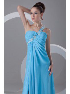 Chiffon One-Shoulder Ankle-Length Column Embroidered Prom Dress