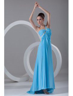 Chiffon One-Shoulder Ankle-Length Column Embroidered Prom Dress