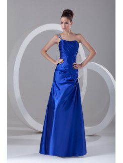 Satin Scoop Floor Length A-line Directionally Ruched Prom Dress