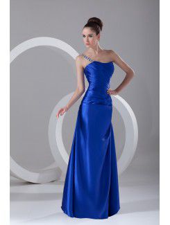 Satin Scoop Floor Length A-line Directionally Ruched Prom Dress