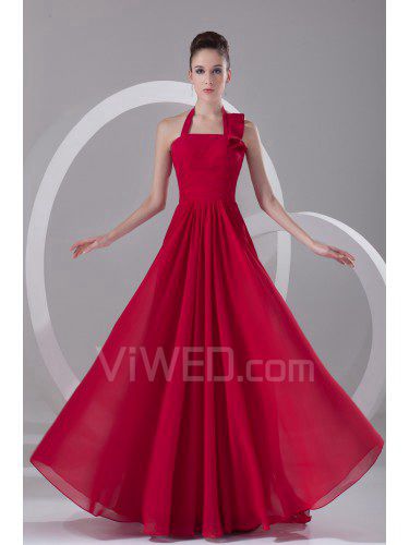 Chiffon Halter Floor Length Corset Prom Dress
