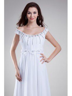 Chiffon Off-the-Shoulder Floor Length Column Embroidered Prom Dress