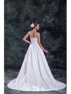 Taffeta Spaghetti Sweep Train A-line Embroidered Wedding Dress