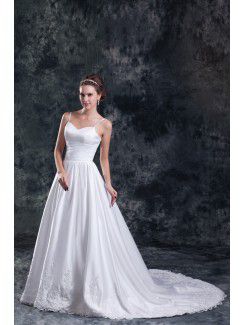 Taffeta Spaghetti Sweep Train A-line Embroidered Wedding Dress