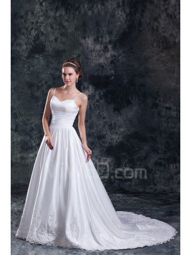 Taffeta Spaghetti Sweep Train A-line Embroidered Wedding Dress