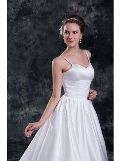 Taffeta Spaghetti Sweep Train A-line Embroidered Wedding Dress