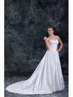 Taffeta Spaghetti Sweep Train A-line Embroidered Wedding Dress