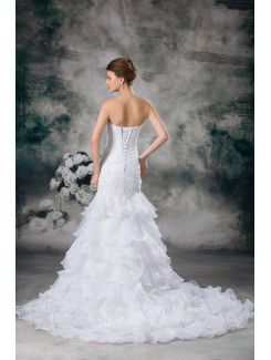 Organza Strapless Sweep Train Mermaid Embroidered Wedding Dress