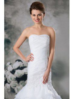 Organza Strapless Sweep Train Mermaid Embroidered Wedding Dress