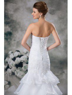 Organza Strapless Sweep Train Mermaid Embroidered Wedding Dress