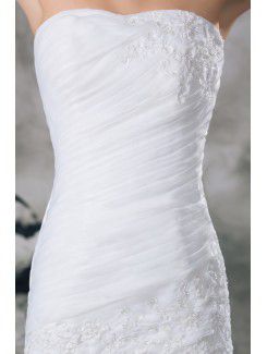 Organza Strapless Sweep Train Mermaid Embroidered Wedding Dress