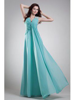 Chiffon V-Neck Floor Length Column Embroidered Prom Dress