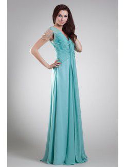 Chiffon V-Neck Floor Length Column Embroidered Prom Dress