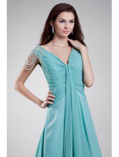 Chiffon V-Neck Floor Length Column Embroidered Prom Dress