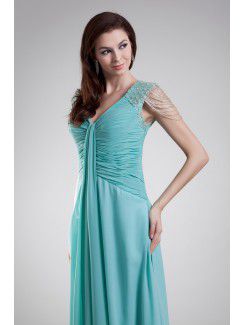 Chiffon V-Neck Floor Length Column Embroidered Prom Dress