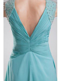 Chiffon V-Neck Floor Length Column Embroidered Prom Dress