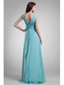 Chiffon V-Neck Floor Length Column Embroidered Prom Dress