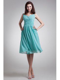 Chiffon spaghetti knielang spalte ballkleid