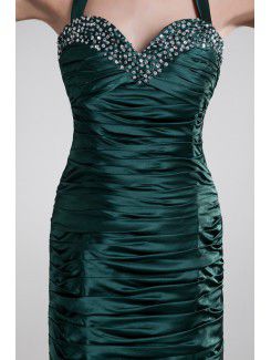 Satin Halter Sweep Train Sheath Embroidered Prom Dress