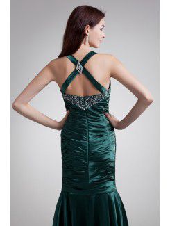 Satin Halter Sweep Train Sheath Embroidered Prom Dress