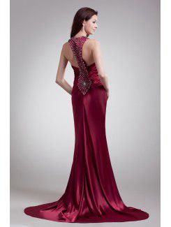 Satin Straps Sweep Train Column Embroidered Prom Dress